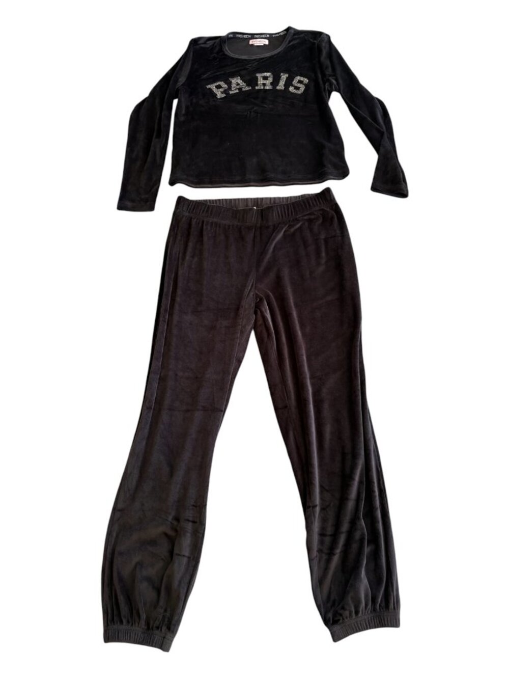 Paris Hilton Velour Tracksuit Set - Black Rhinestone Logo - Size L (2722-1)